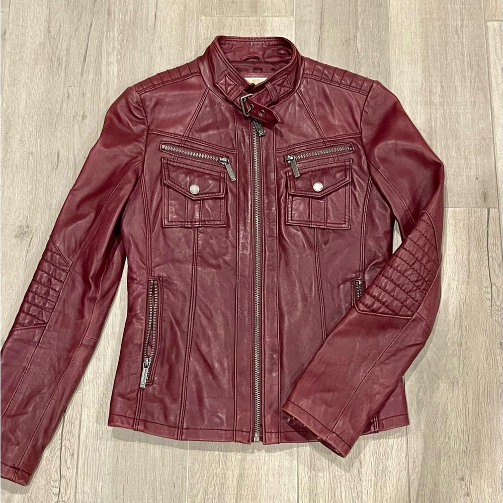 Michael Michael Kors Burgundy Women 100% Leather Jacket Size XS Authentic
